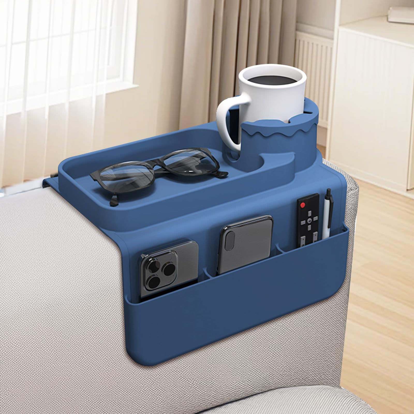 HASTHIP® Couch Armrest Organizer Pad Mat 3 in 1 Silicone Cup Holder & Snack Tray Mat for Relaxing, 3 Storage Compartment, Sofa Armrest Pad for Drinks, Snacks & Remote Storage HASTHIP® Couch Armrest Organizer Pad Mat 3 in 1 Silicone Cup Holder & Snack Tray Mat for Relaxing, 3 Storage Compartment, Sofa Armrest Pad for Drinks, Snacks & Remote Storage